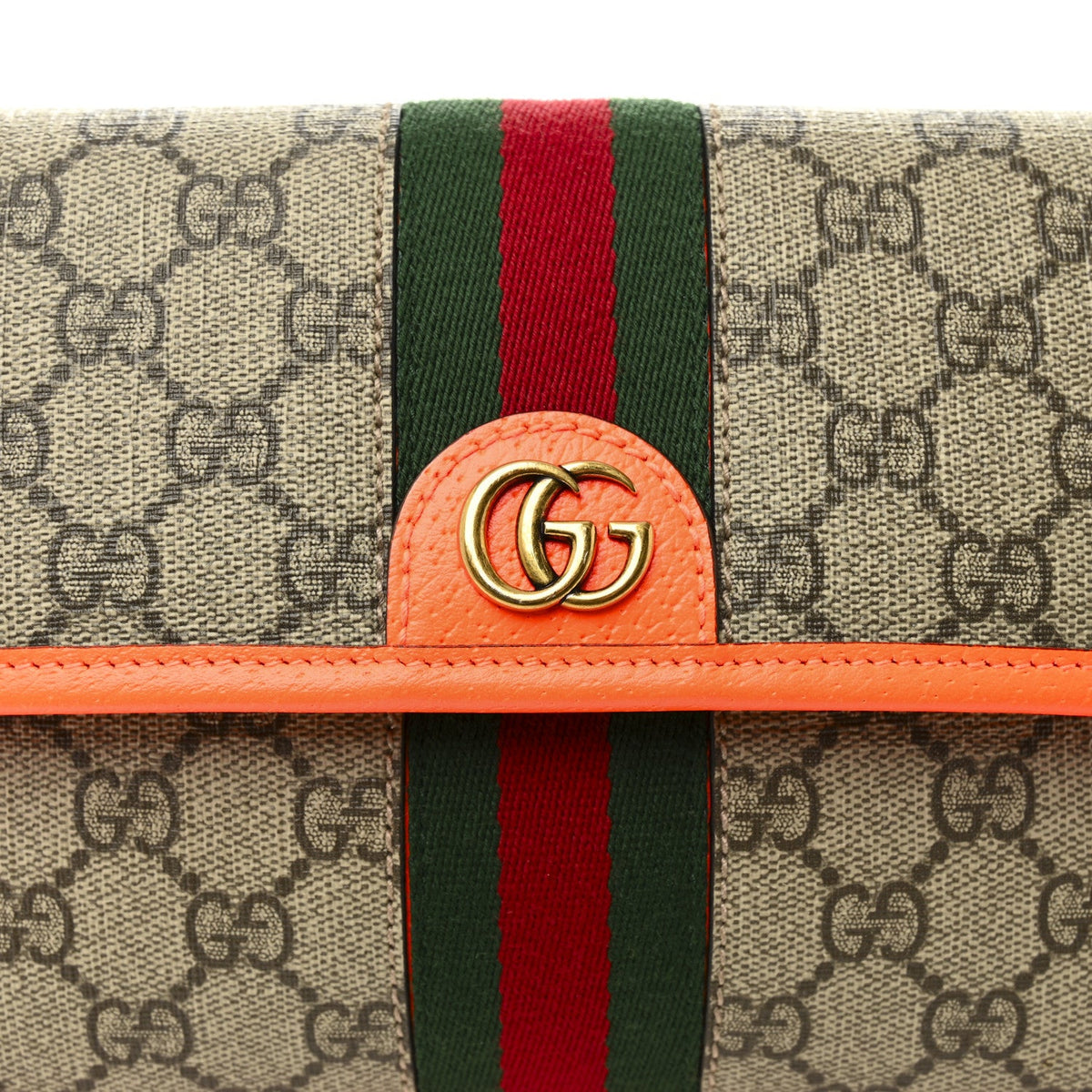 GG Supreme Monogram Web Small Ophidia Belt Bag Beige Ebony Orange Fluo