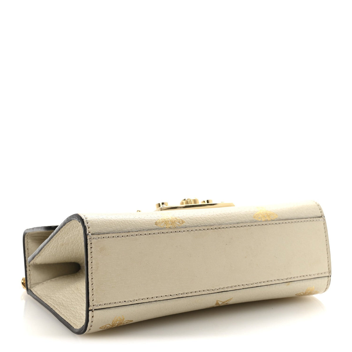 Grained Calfskin Bee Star Small Padlock Shoulder Bag White