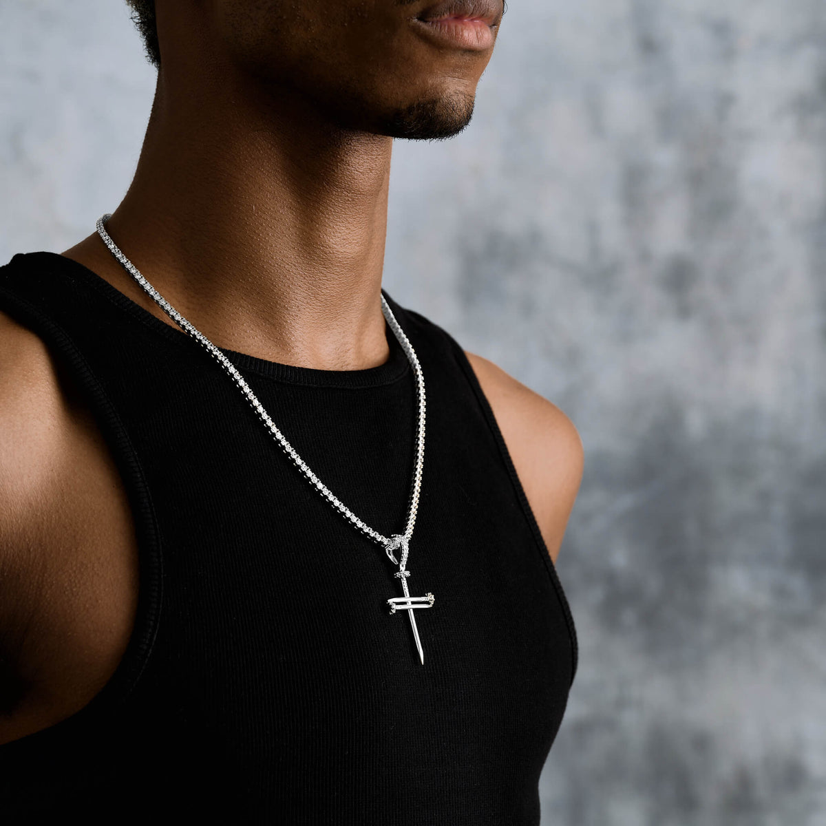 Nail Cross Pendant in White Gold