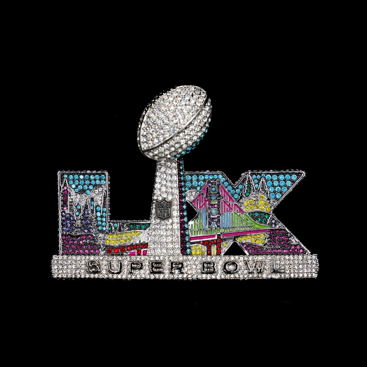 Iced 2026 Super Bowl LX Official Large NFL Logo Pendant in White Gold