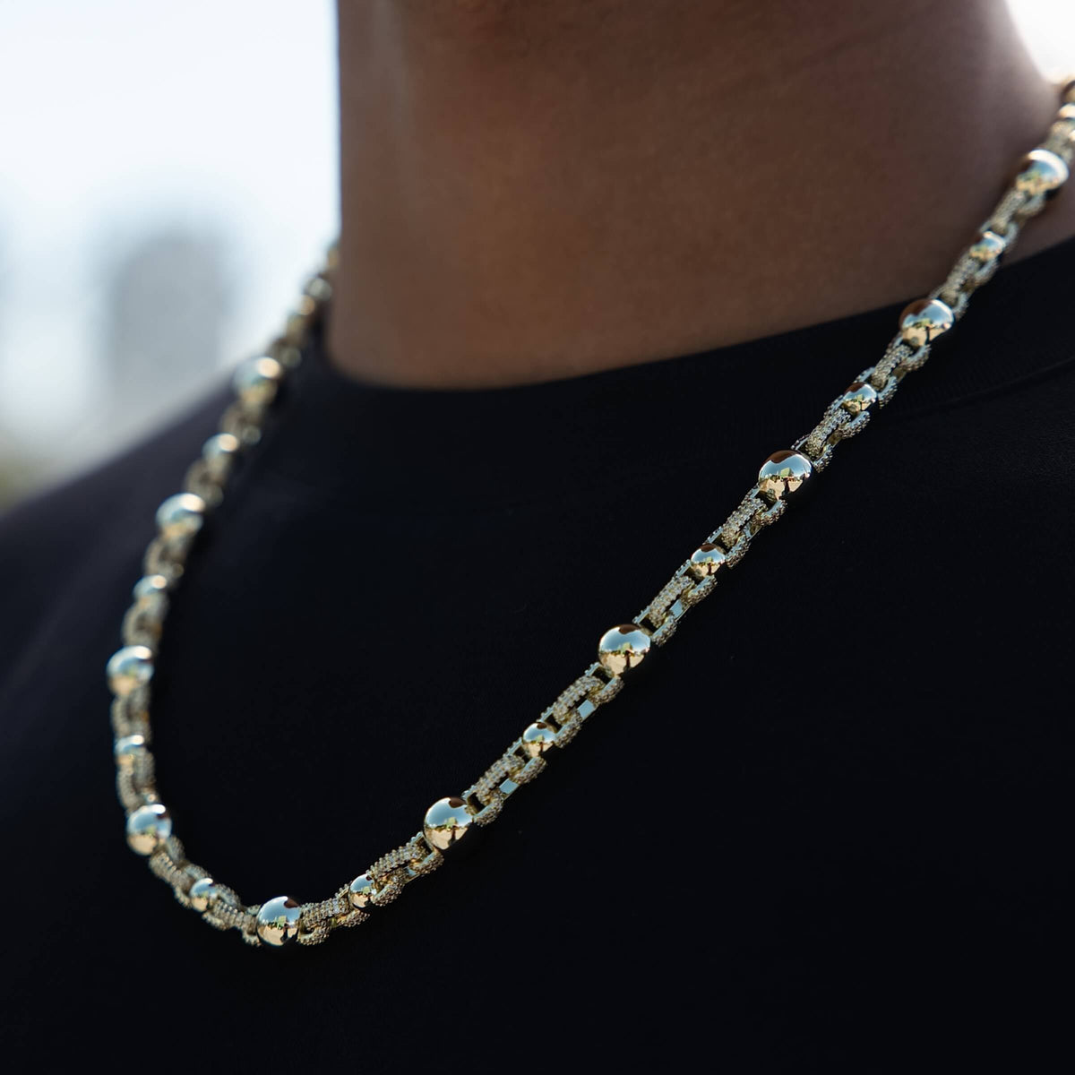 Iced Plain Multi Size Ball Chain in Yellow Gold