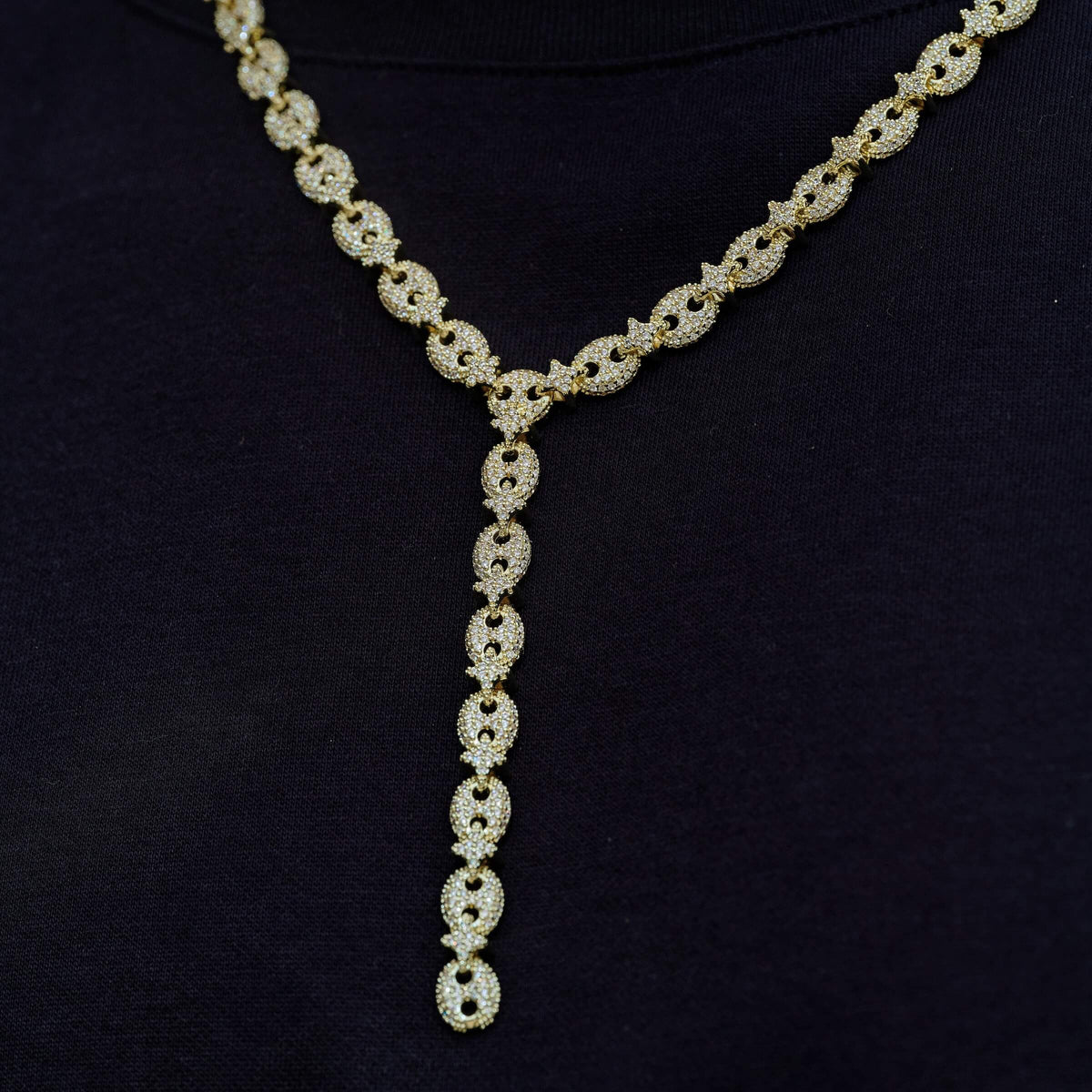Iced Valentina Lariat Necklace in Yellow Gold