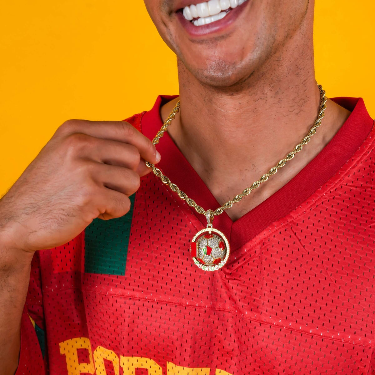Diamond Portugal Spinning Globe Flag Pendant in Yellow Gold
